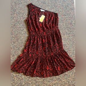 Michael Michael Kors Printed One-Shoulder Dress Size 6 Red Black Retails $165